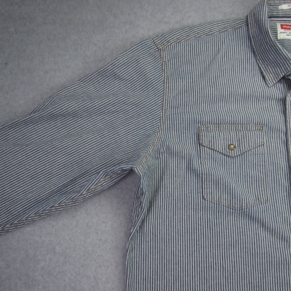 Wrangler Shirt Mens 2XL Indigo Striped Snap Button Pocket Western Shacket - Picture 3 of 15